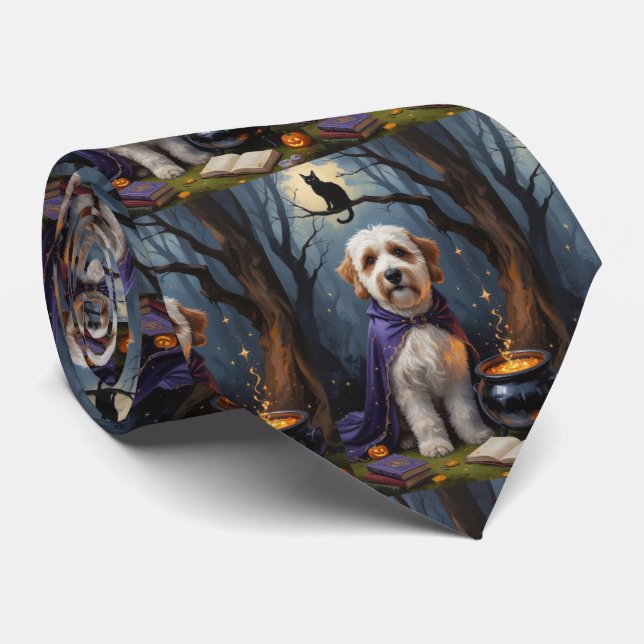 Bernedoodle Hund Whimsical Halloween-målning Slips (Rullad)