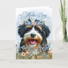 Bernedoodle Hund Wildblomma Mors dag Helgkort