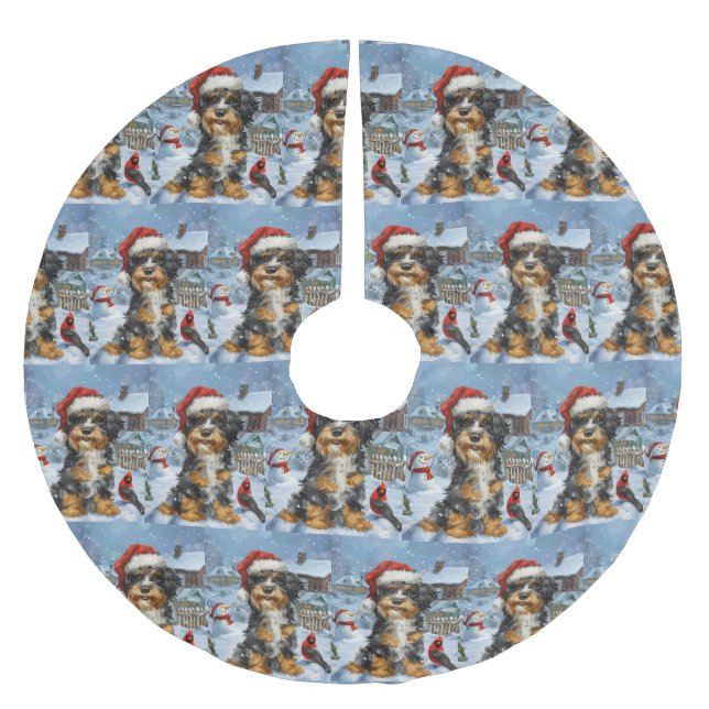 Bernedoodle Hund Winter Wonderland jul Julgransmatta Borstad Polyester (Framsidan)