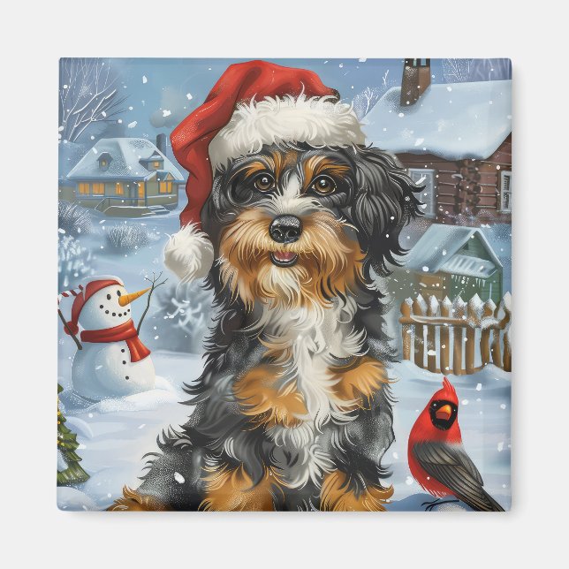 Bernedoodle Hund Winter Wonderland jul Magnet (Framsidan)