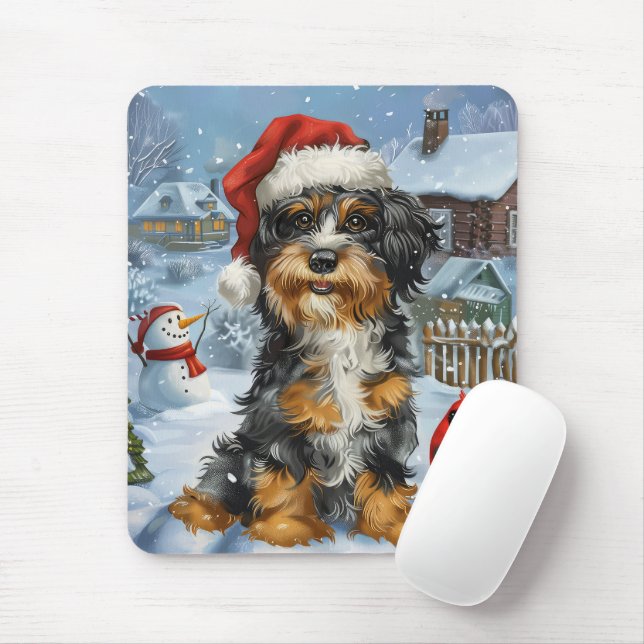 Bernedoodle Hund Winter Wonderland jul Musmatta (Med mus)