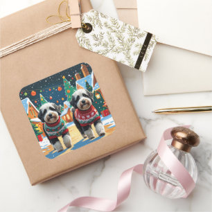 Bernedoodle Hundar Jul Snö Högtid Fyrkantigt Klistermärke