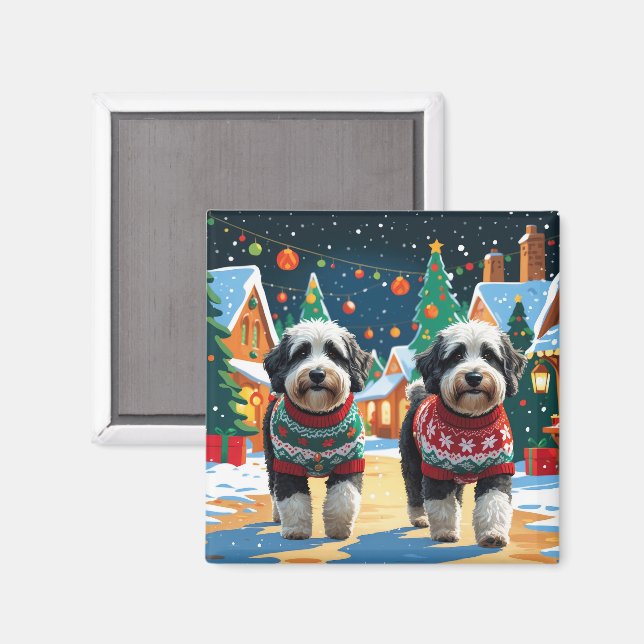 Bernedoodle Hundar Jul Snö Högtid Magnet (Front/Back)