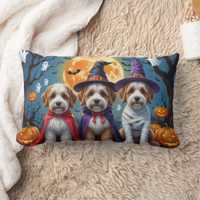 Bernedoodle Hundar Pumpkin Halloween Funny Lumbarkudde (Filt)