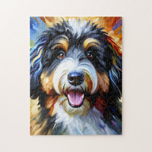 Bernedoodle Hundporträtt Akryl Konsttryck Hund Pussel