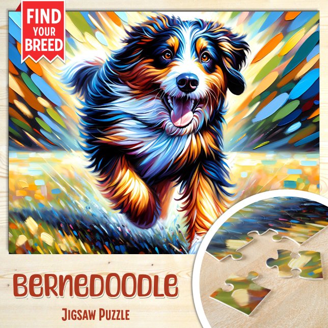 Bernedoodle Hundporträtt Akrylfärg Konsttryck Hund Pussel (Skapare uppladdad)