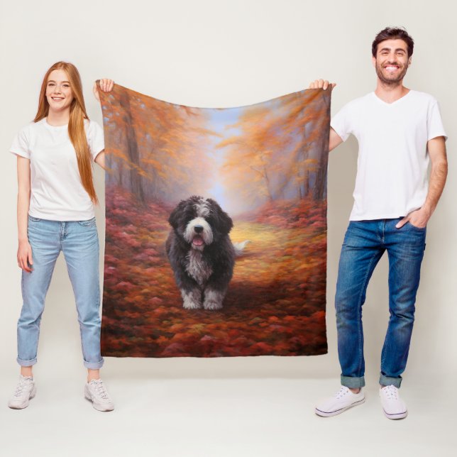 Bernedoodle i Höst löv Fall Inspire Fleecefilt (På plats)