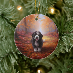 Bernedoodle i Höst löv Fall Inspire Julgransprydnad Keramik
