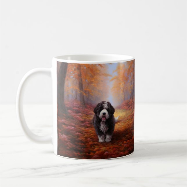 Bernedoodle i Höst löv Fall Inspire Kaffemugg (Vänster)
