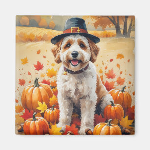 Bernedoodle i höstlöv Thanksgiving-konst Magnet