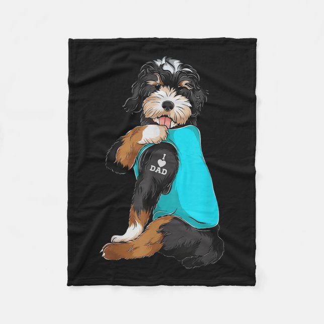 Bernedoodle I Kärlek Pappa Tattoapparel, Hund Gif Fleecefilt (Framsidan)