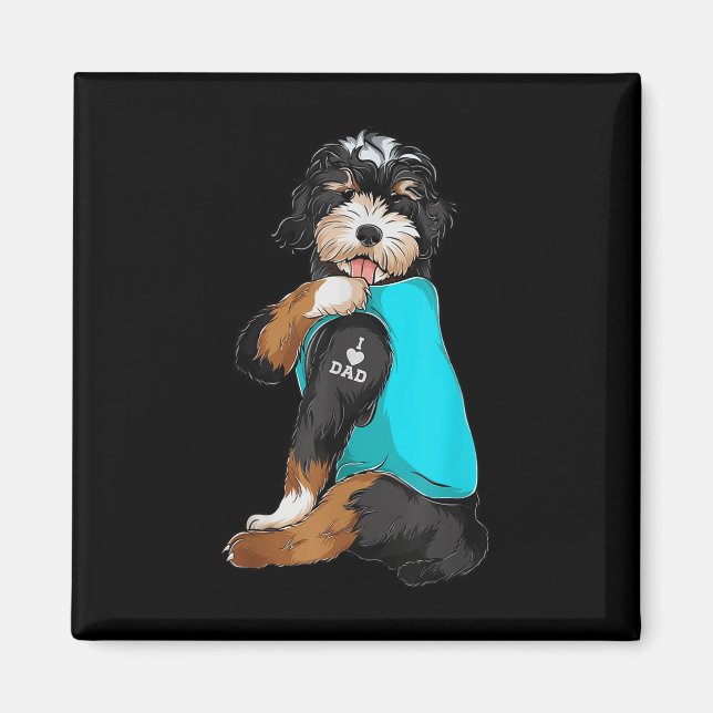Bernedoodle I Kärlek Pappa Tattoapparel, Hund Gif Magnet (Framsidan)