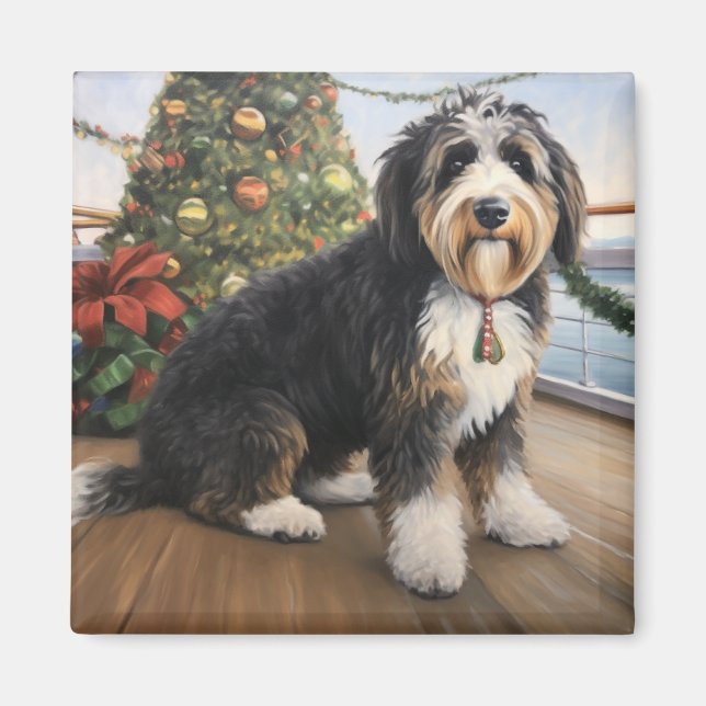 Bernedoodle-jul Cruise: Pawsome Helgdag Magnet (Framsidan)