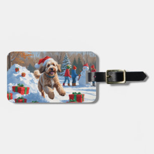 Bernedoodle Jul Festiv Snö Scen Bagagebricka