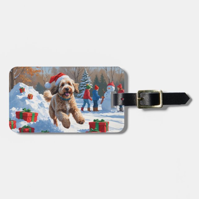 Bernedoodle Jul Festiv Snö Scen Bagagebricka (Horisontell Framsida)