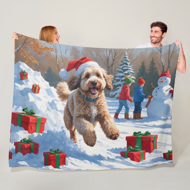 Bernedoodle Jul Festiv Snö Scen Fleecefilt (På plats)