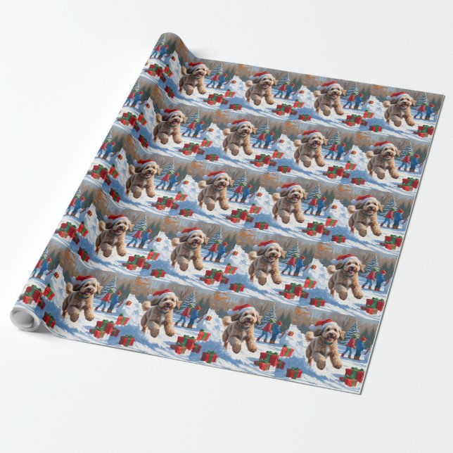 Bernedoodle Jul Festiv Snö Scen Hund Presentpapper (Utrullad)