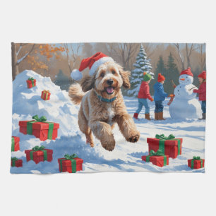 Bernedoodle Jul Festiv Snö Scen Kökshandduk