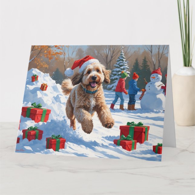 Bernedoodle Jul Festiv Snö Scen Kort (Framsida)