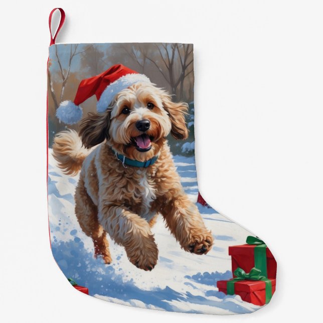 Bernedoodle Jul Festiv Snö Scen Liten Julstrumpa (Framsidan)