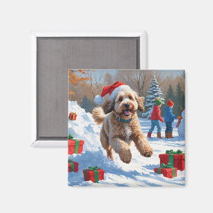 Bernedoodle Jul Festiv Snö Scen Magnet
