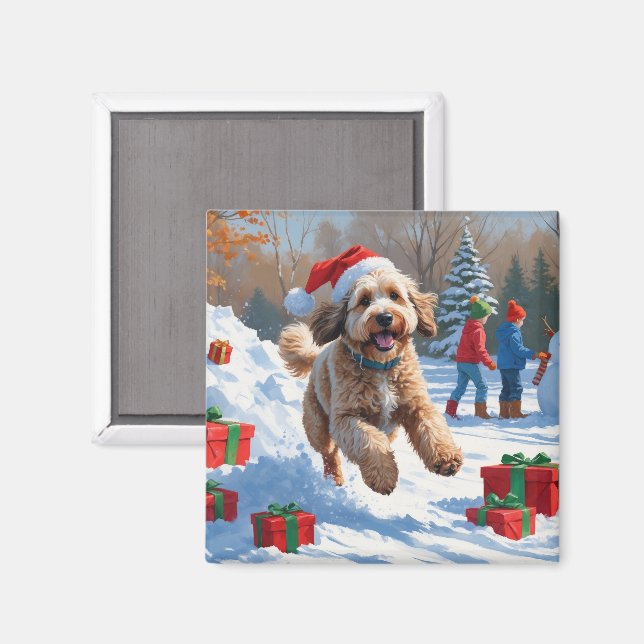 Bernedoodle Jul Festiv Snö Scen Magnet (Front/Back)