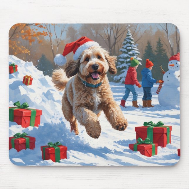 Bernedoodle Jul Festiv Snö Scen Musmatta (Framsidan)