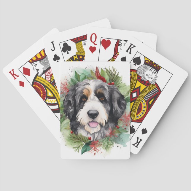 Bernedoodle Jul Utandning Festive Valp Casinokort (Baksidan)