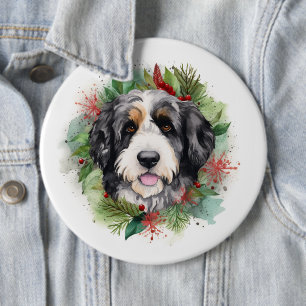 Bernedoodle Jul Utandning Festive Valp Knapp