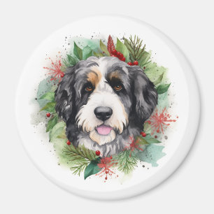 Bernedoodle Jul Utandning Festive Valp Magnet
