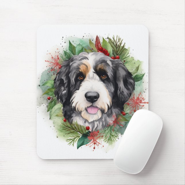Bernedoodle Jul Utandning Festive Valp Musmatta (Med mus)