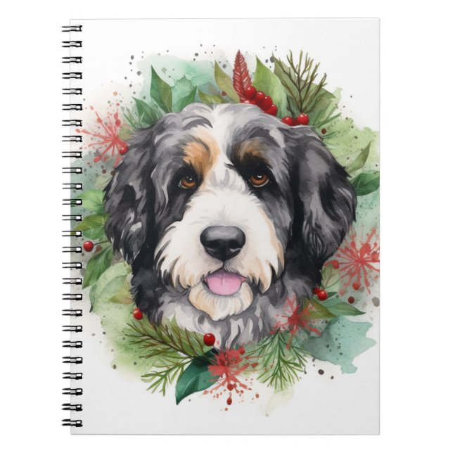 Bernedoodle Julkrans Festiv Valp Anteckningsbok (Framsidan)
