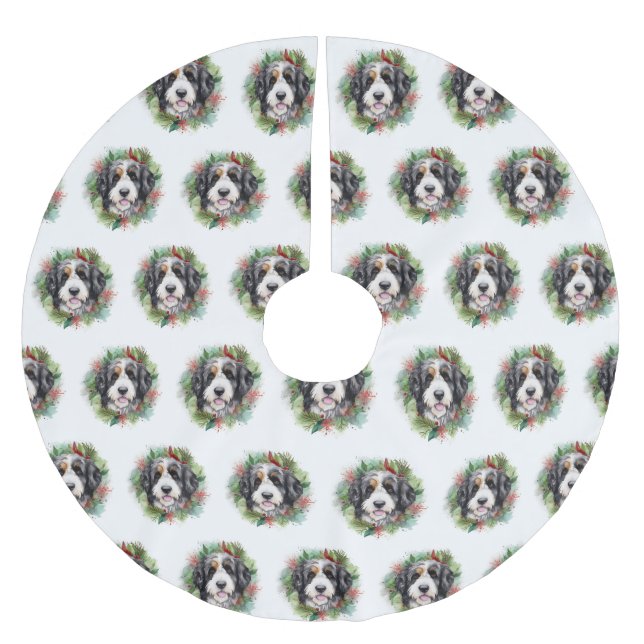 Bernedoodle Julkrans Festiv Valp Julgransmatta Borstad Polyester (Framsidan)
