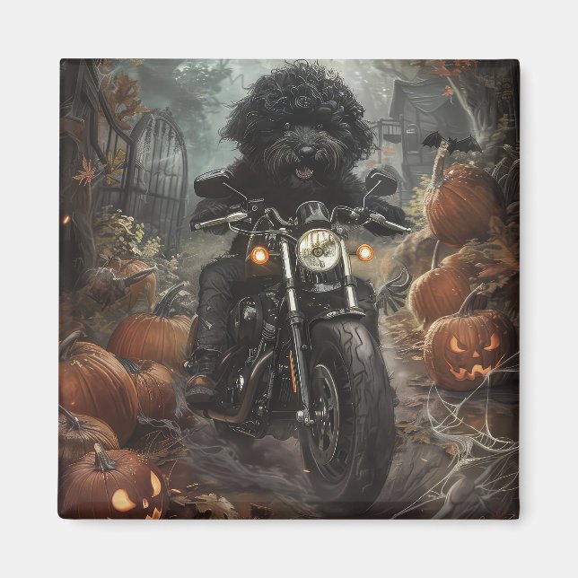 Bernedoodle kör motorcykel Halloween läskig Magnet (Framsidan)