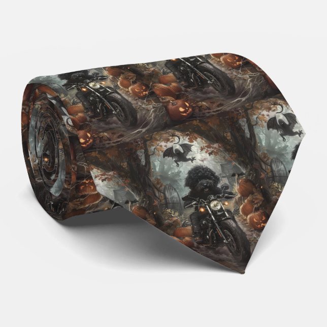 Bernedoodle kör motorcykel Halloween skrämmande Slips (Rullad)