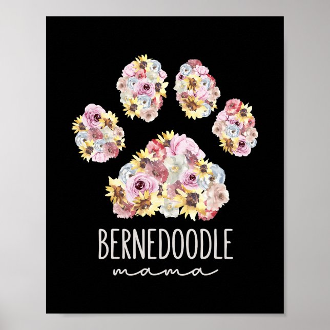 Bernedoodle Mamma Blommigt Tass Hund Mamma Poster (Framsidan)