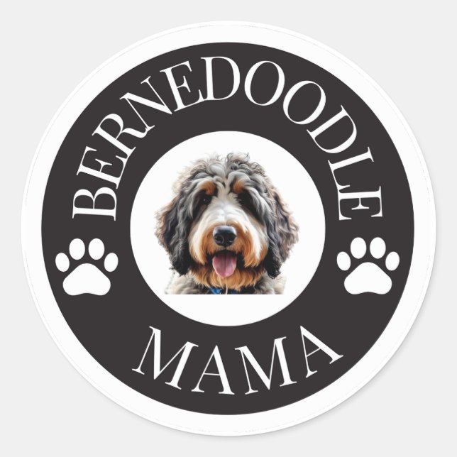 Bernedoodle Mamma Sticker Runt Klistermärke (Framsida)