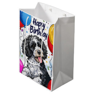 Bernedoodle med ballonger
