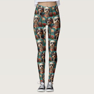 Bernedoodle med hjärter Rosor Alla hjärtans dag Leggings
