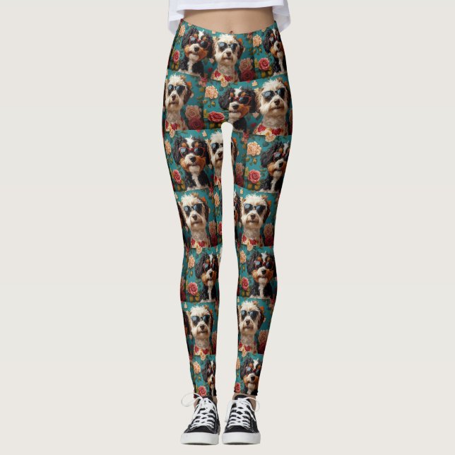 Bernedoodle med hjärter Rosor Alla hjärtans dag  Leggings (Framsida)