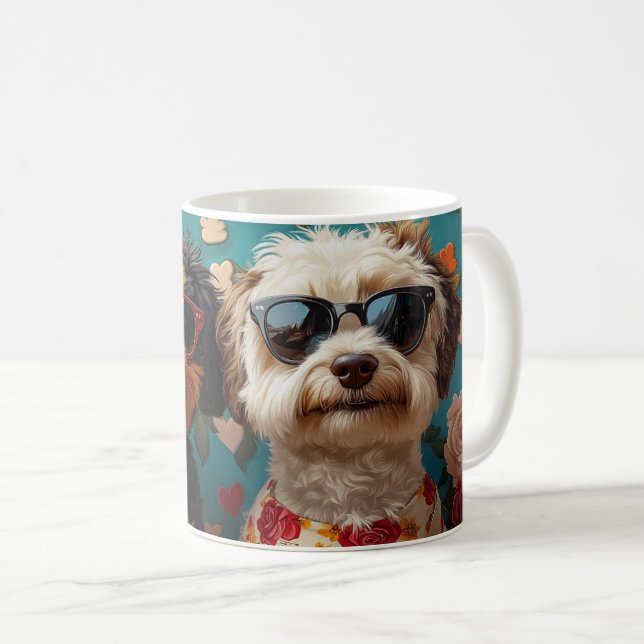 Bernedoodle med hjärtrusor Alla hjärtans dag  Kaffemugg (Framsida höger)