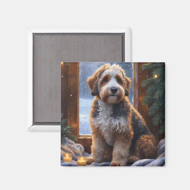 Bernedoodle med julbelysning Holiday Magnet (Front/Back)