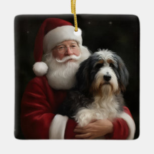 Bernedoodle med Jultomten juljul Julgransprydnad Keramik