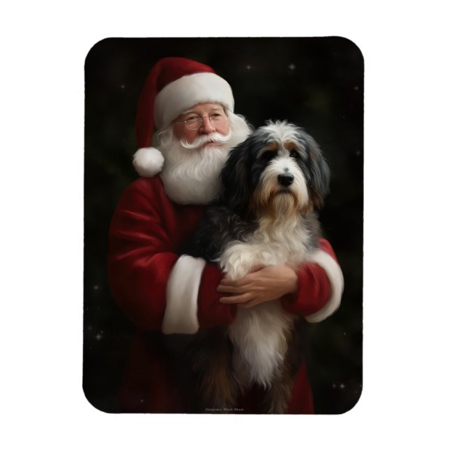 Bernedoodle med Jultomten juljul Magnet (Vertikal)