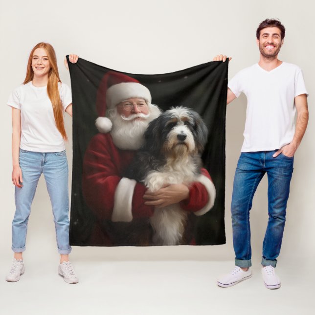Bernedoodle med tomte festliga jul  fleecefilt (På plats)