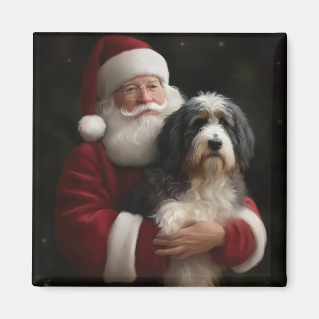Bernedoodle med tomte festliga jul  magnet (Framsidan)