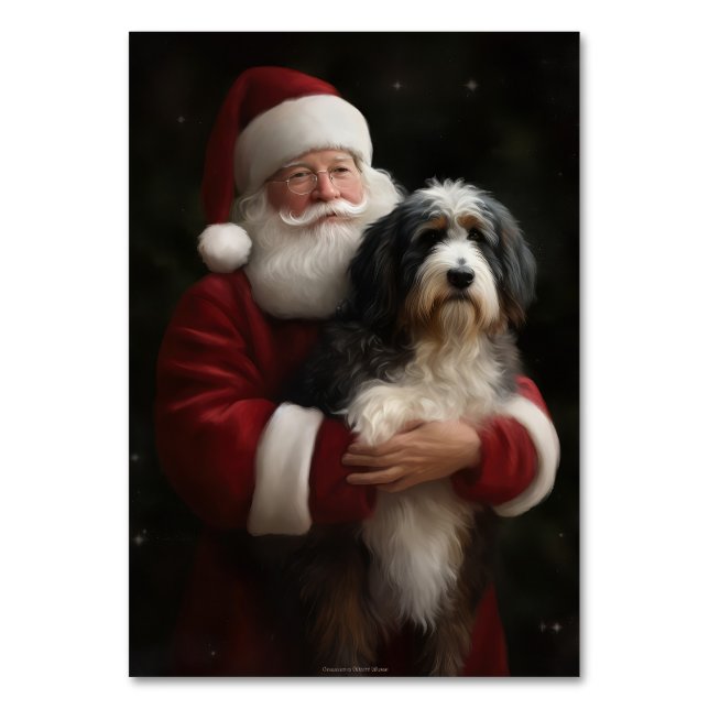 Bernedoodle med Tomte Jul Fest  Bordsnummer (Framsidan)