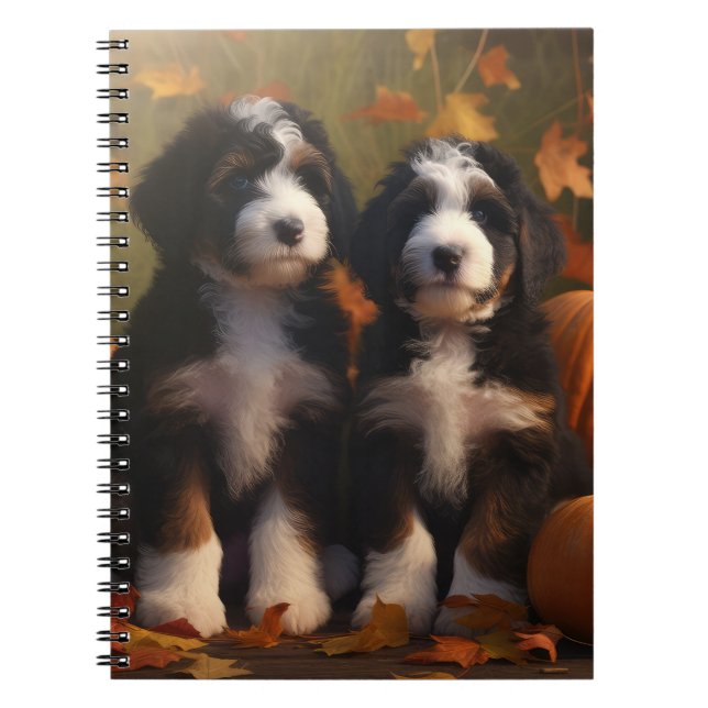 Bernedoodle Puppy Autumn Delight Pumpkin Anteckningsbok (Framsidan)