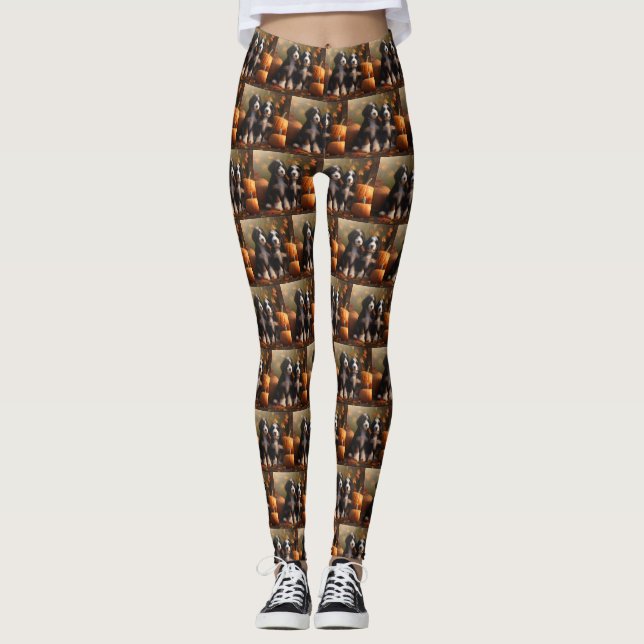 Bernedoodle Puppy Autumn Delight Pumpkin Leggings (Framsida)