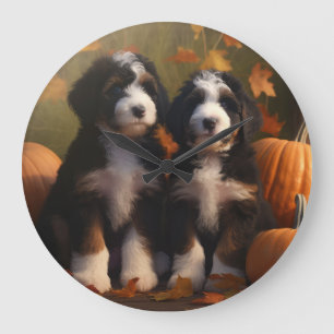 Bernedoodle Puppy Autumn Delight Pumpkin Stor Klocka